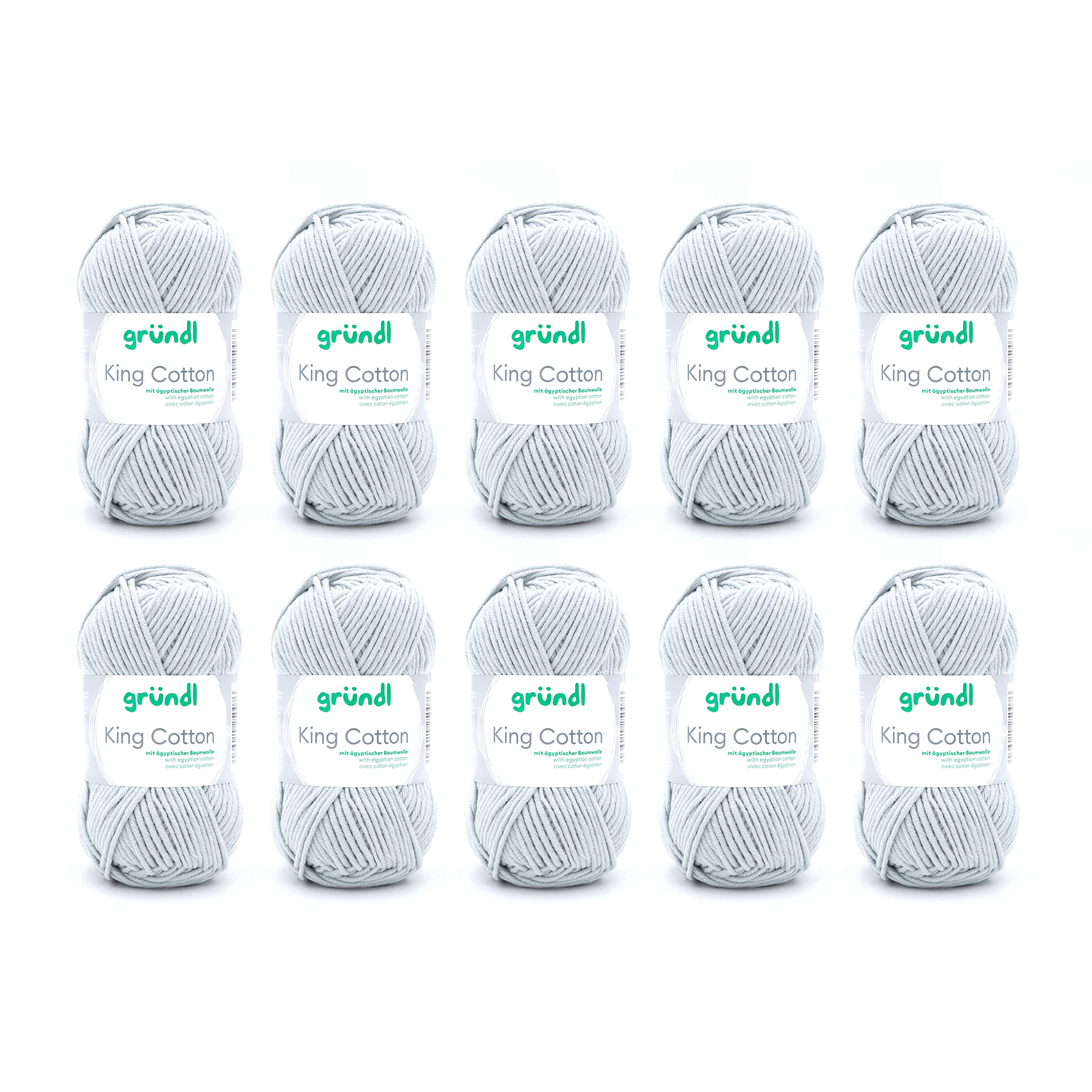 Gründl King Cotton Wool - Thick Wool for Knitting - Knitting Yarn - Crochet Yarn - Soft and Skin Friendly - 55% Polyacrylic, 45% Cotton - 10 Balls 50 g / 78 m - Needle Size 6-7 - Light Grey