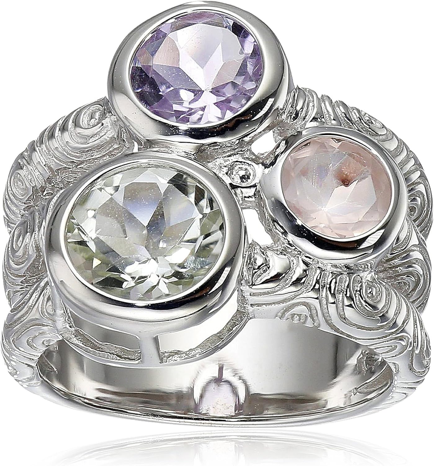 Sterling Silver 3Stone MultiColor Ring, Size 6 Jewelry