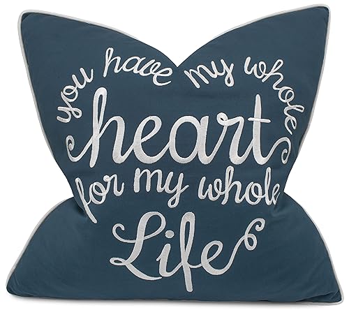 YugTex You Have My Whole Heart for My Whole Life Embroidered Pillowcase (Teal, 18"x18")