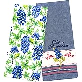 Kay Dee Designs Texas Bluebonnets Embroidered Tea Towel & Texas Bluebonnets Dual Purpose Terry Towel Kitchen Dishtowels, Set of 2 Towels for Texas Pride Kitchens, Cooking, Baking, Cleaning, Drying