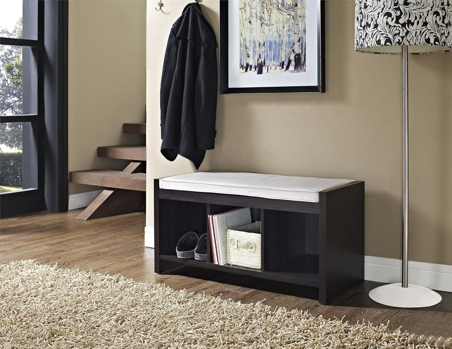 Ameriwood Home Penelope Entryway Storage Bench with Cushion, Espresso: Furniture & Decor