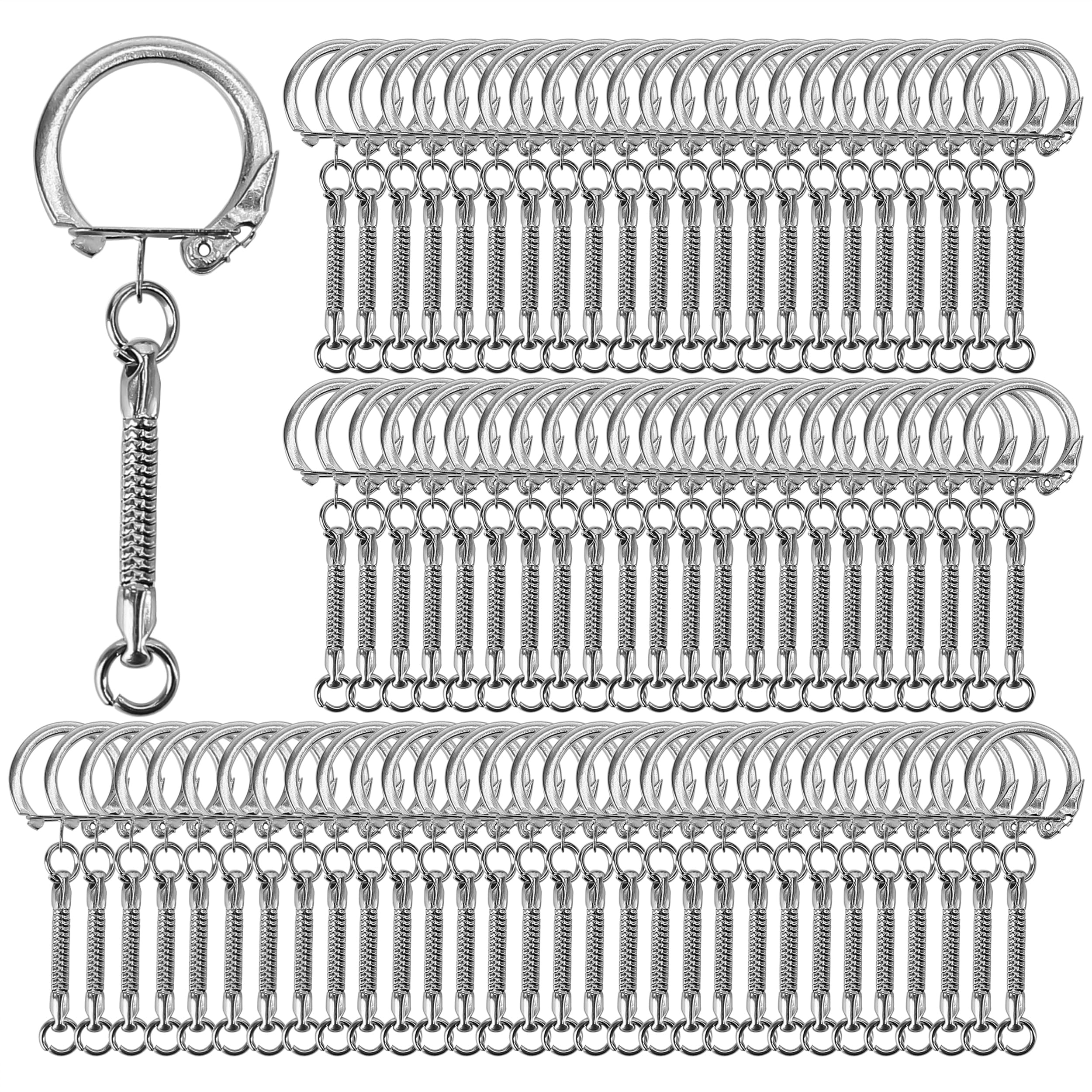 Photo 1 of 100Pcs Snake Keychain, DIY Key Chain Making Kit with Snap End and 3/4" Jump Ring for Craft Findings, Make Your Own Bulk Metal Claw Clasp, Jewelry Supplies
