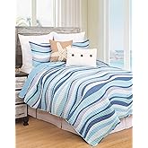 C&F Home Sea Waves Seawaves Blue Ocean Coastal Theme Full/Queen Bed 3-Piece Beach Reversible Coverlet Lightweight Quilt Set with 2 Standard Shams Reversible Coverlet Comforter Nautical Bedding Set
