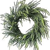 24" Real Touch Norfolk Pine Christmas Wreath, Artificial Faux Evergreen Wreath, Realistic Winter Wreath Greenery Decoration for Front Door Window Home Wall Farmhouse Holiday Outdoor Indoor Décor