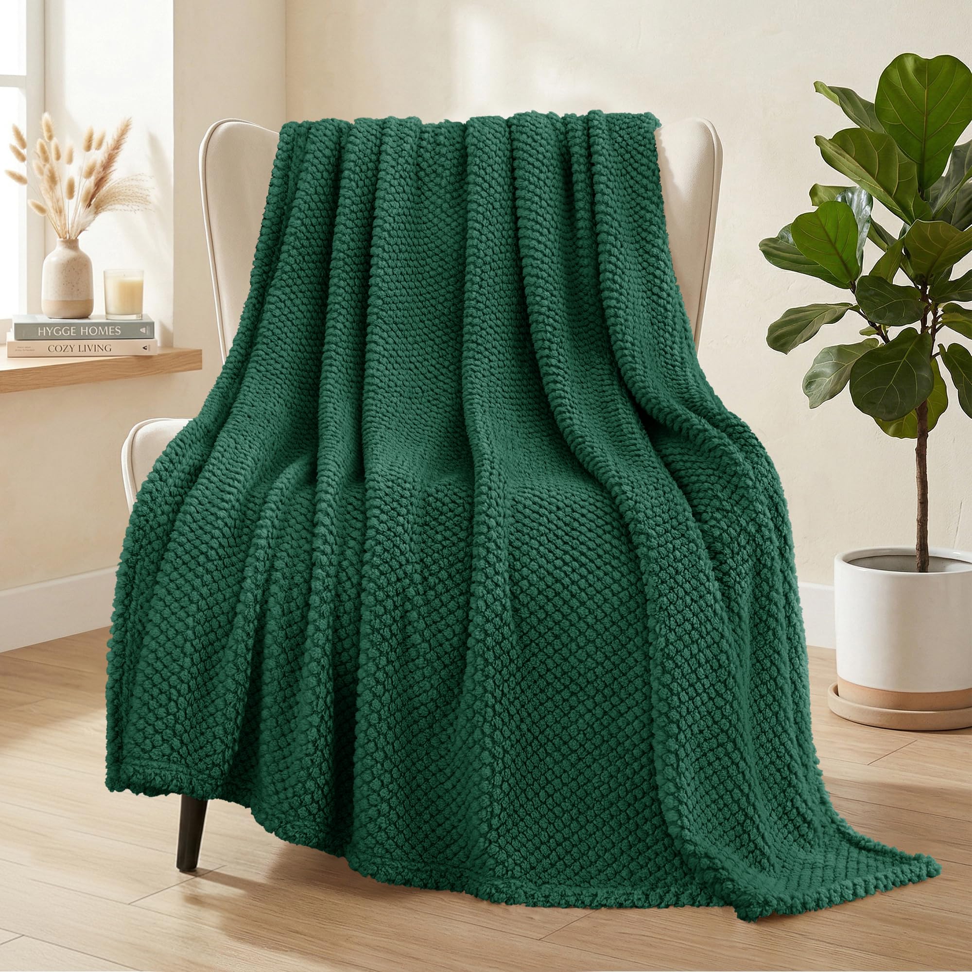 Whale Flotilla Large Fuzzy Fleece Throw Blanket for Sofa, 130x180 CM Fluffy Warm Soft Jacquard Blankets for All Season, Lightweight and Cozy, Deep Green