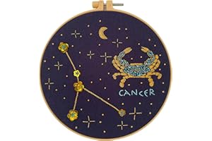 mozhijing Constellation Embroidery Kit for Adults with Stamped Pattern, Round Beads for Embroidery DIY Crafting,Cross Stitch Beginner Kits with Frame,Cancer Embroidery Kit.