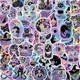 100Pcs Holographic Witchy Stickers, Cute Magic Witch Stickers for Laptops | Waterproof Vinyl Stickers for Water Bottles, Luggage, Skateboards, Scrapbooks, Guitars, Gifts for Teens, Girls, Kids & Adults