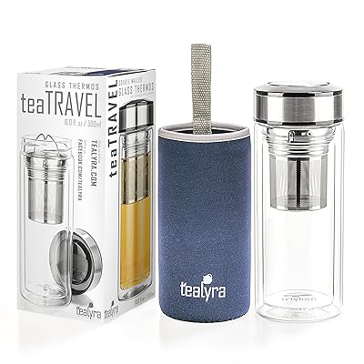 Tealyra - teaTRAVEL 16-Ounce - Glass Double Walled Thermos - Travel Mug with Removable Stainless Steel Infuser Basket - Borosilicate Glass Tea and Coffee Thumbler - Gift Box - 500ml