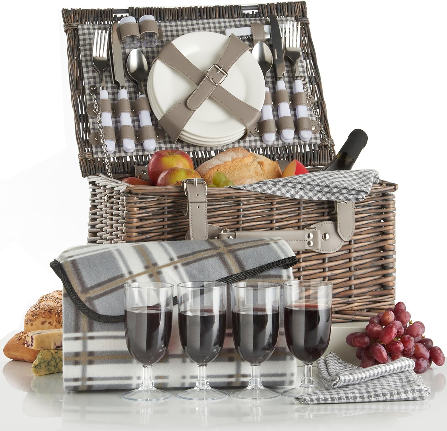 VonShef Deluxe 4 Person Traditional Wicker Picnic Basket Hamper with