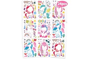 GREINGWAYS 24 Pcs Make Your Own Unicorn Sticker Sheet, Unicorn Party Favors Face Stickers for Kids Girls Toddlers Crafts Activities Bags Birthday Party Favors Valentines Day Gifts for Kids Classroom