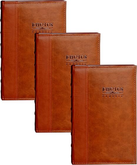 Amazon Com Zoview Art Photo Albums Set Of 3 Holds 300 4x6 Photos 3 Per Page Leather Cover Album Brown Home Kitchen
