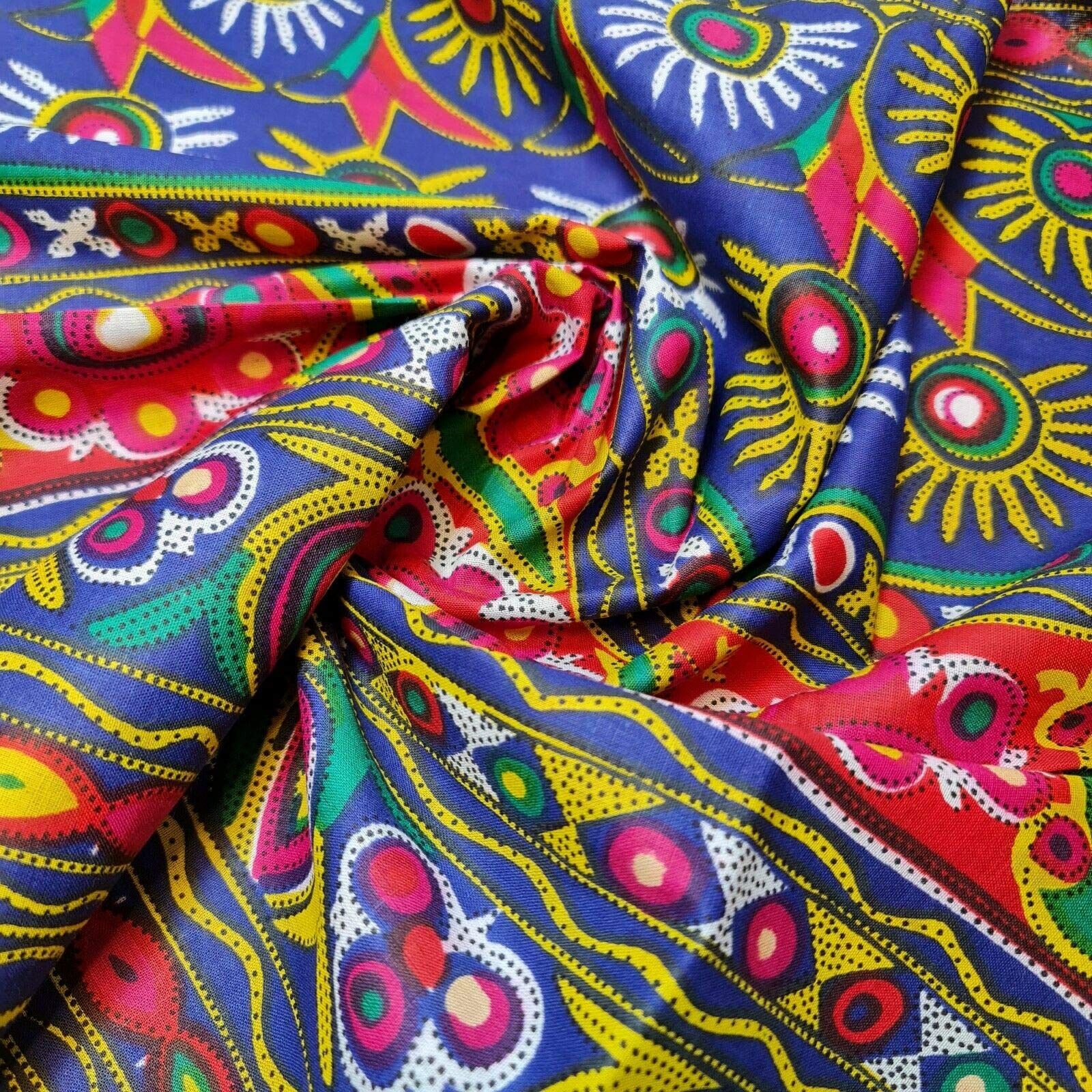 Textile Station Cotton Indian Ethnic Rajasthani Print Suzani Rangoli Boho Banjara Fabric 44" Wide Available in 6 Designs (Design 2)