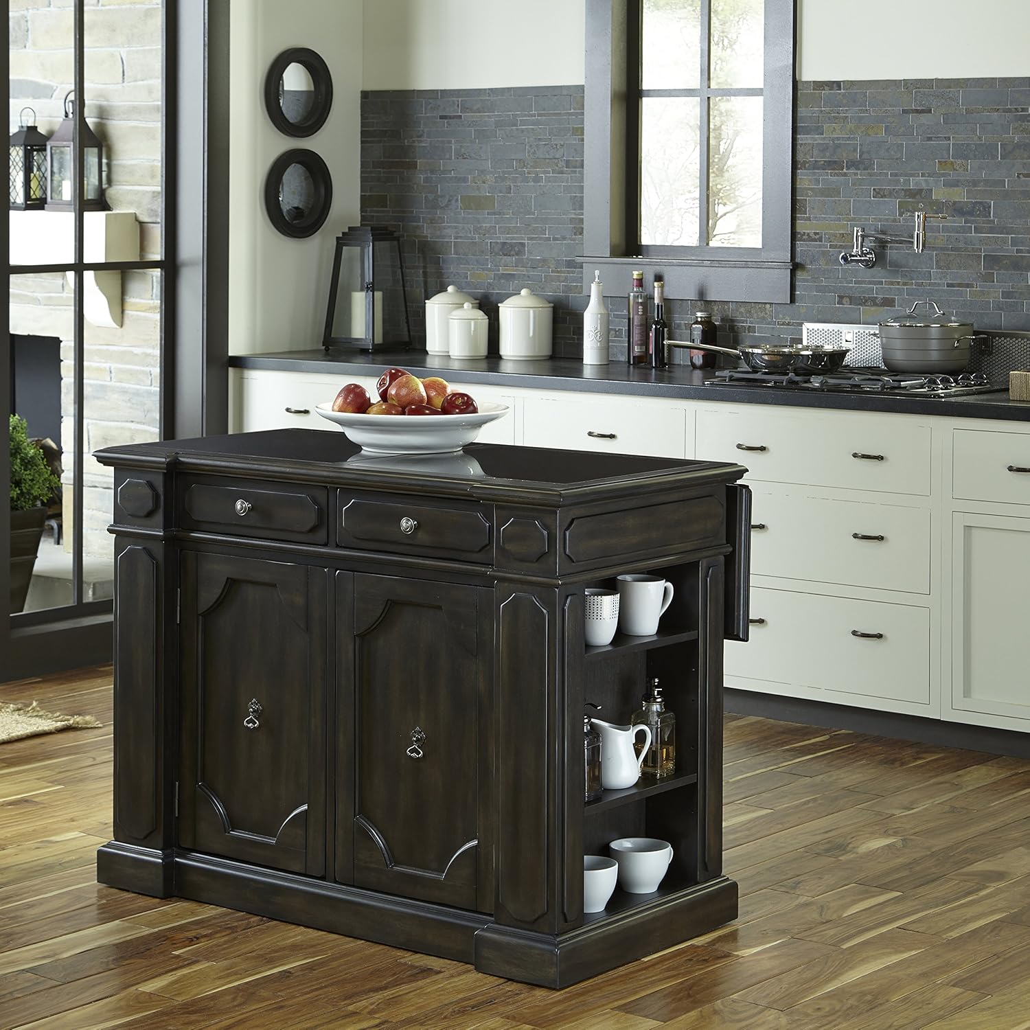 Best Home Styles Hacienda Weathered Walnut Kitchen Island With Drop Leaf