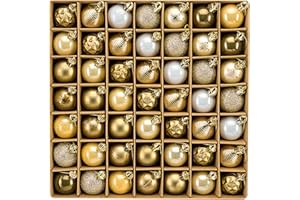 DecorbyHannah Mini Christmas Ornaments, 49ct 1.18 inches Small White Gold Ornaments for Christmas Tree Decorations, Shatterpr