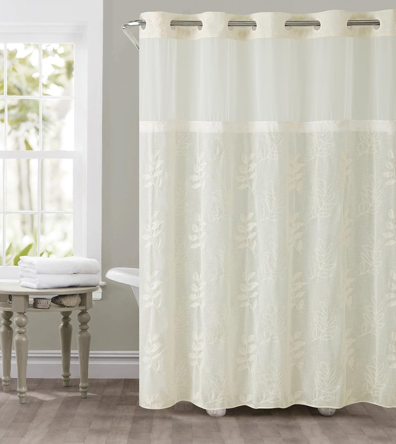 Hookless Palm Leaves Shower Curtain with Peva Liner Home