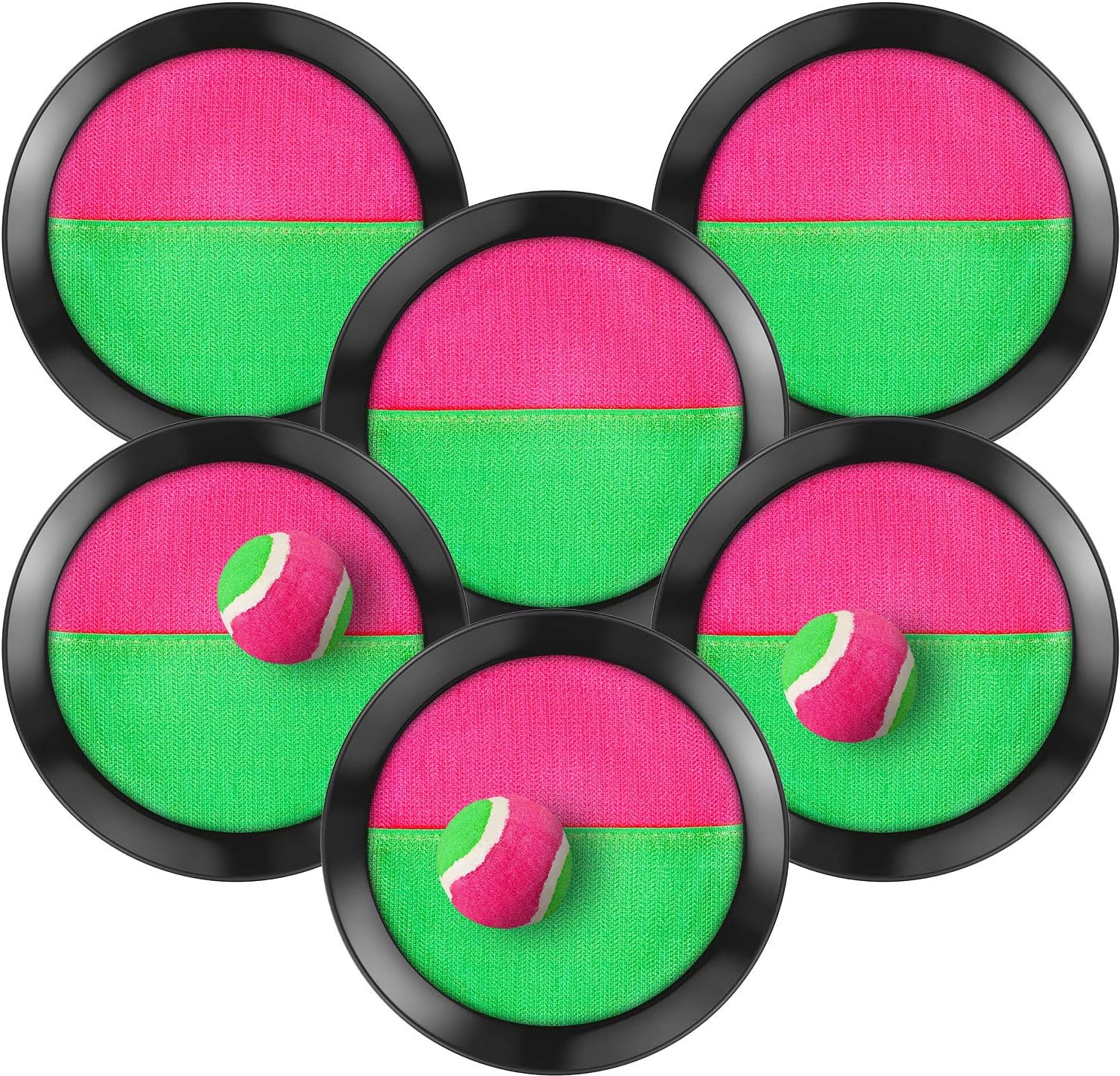 TOODOO Toss and Catch Balls Game, 3 Set Paddle Toss and Catch Ball, 6 Paddles and 3 Balls, Suitable for Sports, Beach, Gifts, Event and Game Prizes, Party Favor and Supplies (Black)