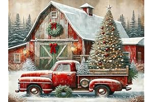 igoodom Diamond Art Kits for Adults, Christmas Diamond Painting Kit, Full Drill Round Christmas Red Truck Diamond Art Kits, DIY Gem Art and Crafts for Home Wall Decor Gift 16x12inch