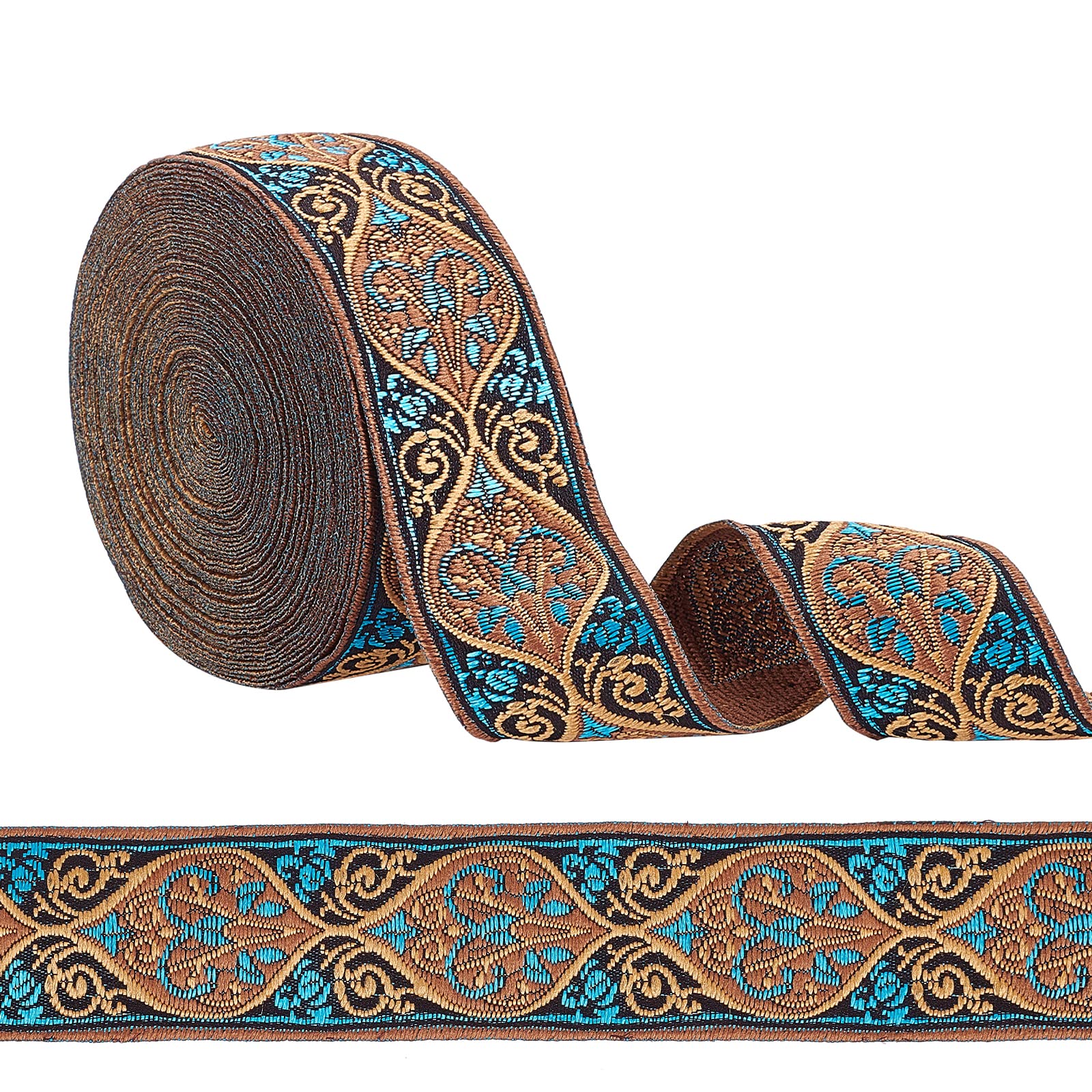 PH PandaHall Vintage Jacquard Ribbon, 7.6 Yards/7m Fabric Trim Fringe Embroidered Woven Trim Boho Lace Fabric Patchwork Ribbon Sewing for Straps Belt DIY Craft Bag Clothing Sewing, 1.2 inch/3cm Wide