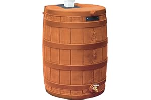 Good Ideas Rain Wizard 50 Gallon Plastic Rain Barrel for Outdoor Rainwater Collection and Storage Features a Metal Spigot and Flat Back Design, Terra Cotta