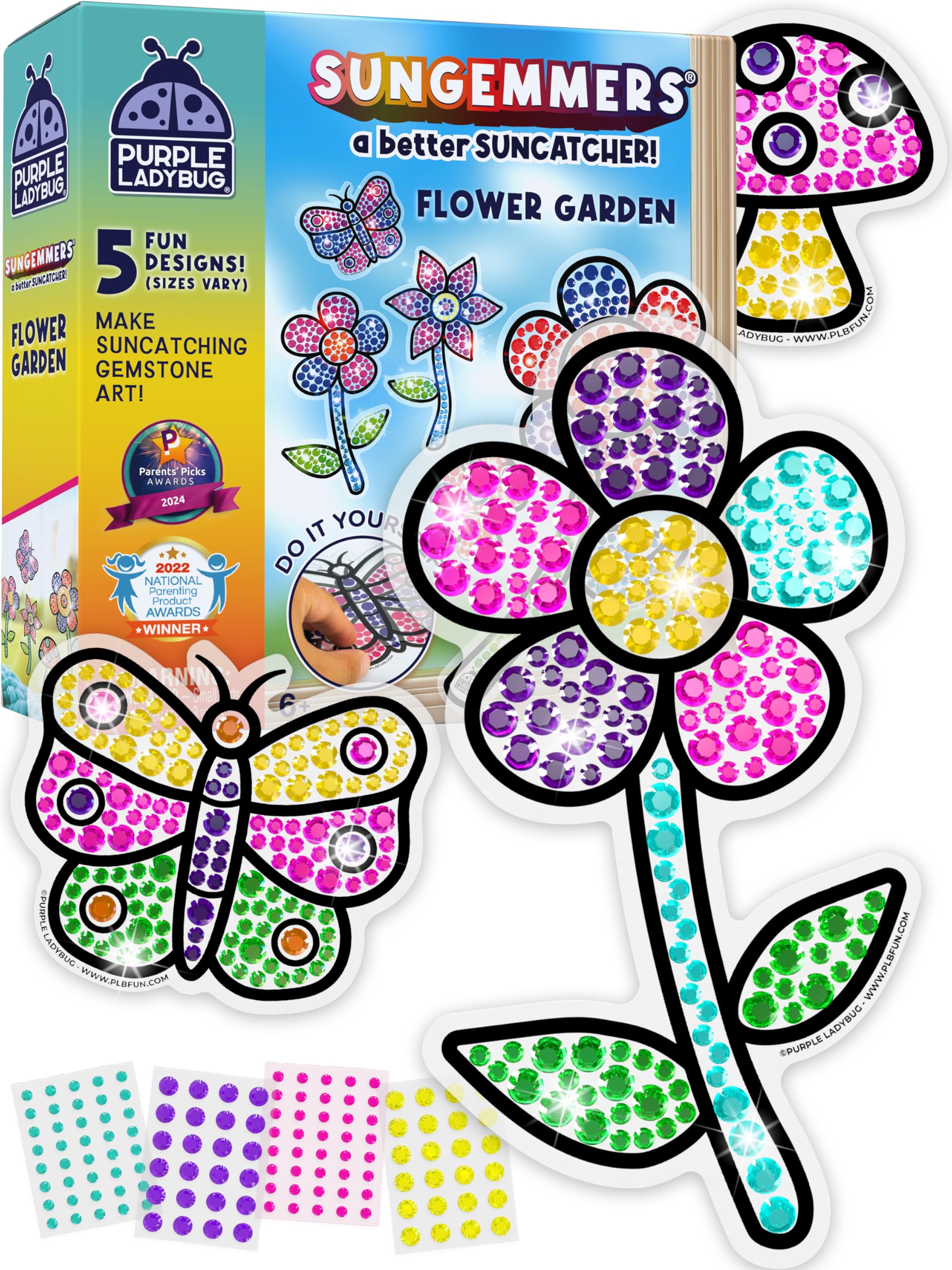 SunGemmers Suncatcher Craft Kits for Kids - Birthday Gifts for 6 Years Old Girls, Easter Basket Fillers for Kids, Gem Art Diamond Craft Set for Girls Age 5-12, DIY Window Mosaic Art (Flower Garden)