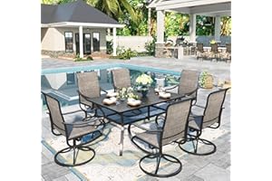 Sophia & William Patio Dining Set 7 Pieces Outdoor Metal Furniture Set, 6 x Patio Dining Swivel Chairs Padded with 1 Umbrella Table 6 Person for Lawn Garden