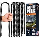Happin&reg; 12 Inch Trampoline Anchors, Ground Stakes, Trampoline Accessories | Heavy Duty High Wind Galvanized Steel Ground Anchors for Trampolines, Tents, Canopies, Fences Rust-Free Grip (8 Pack, Black)