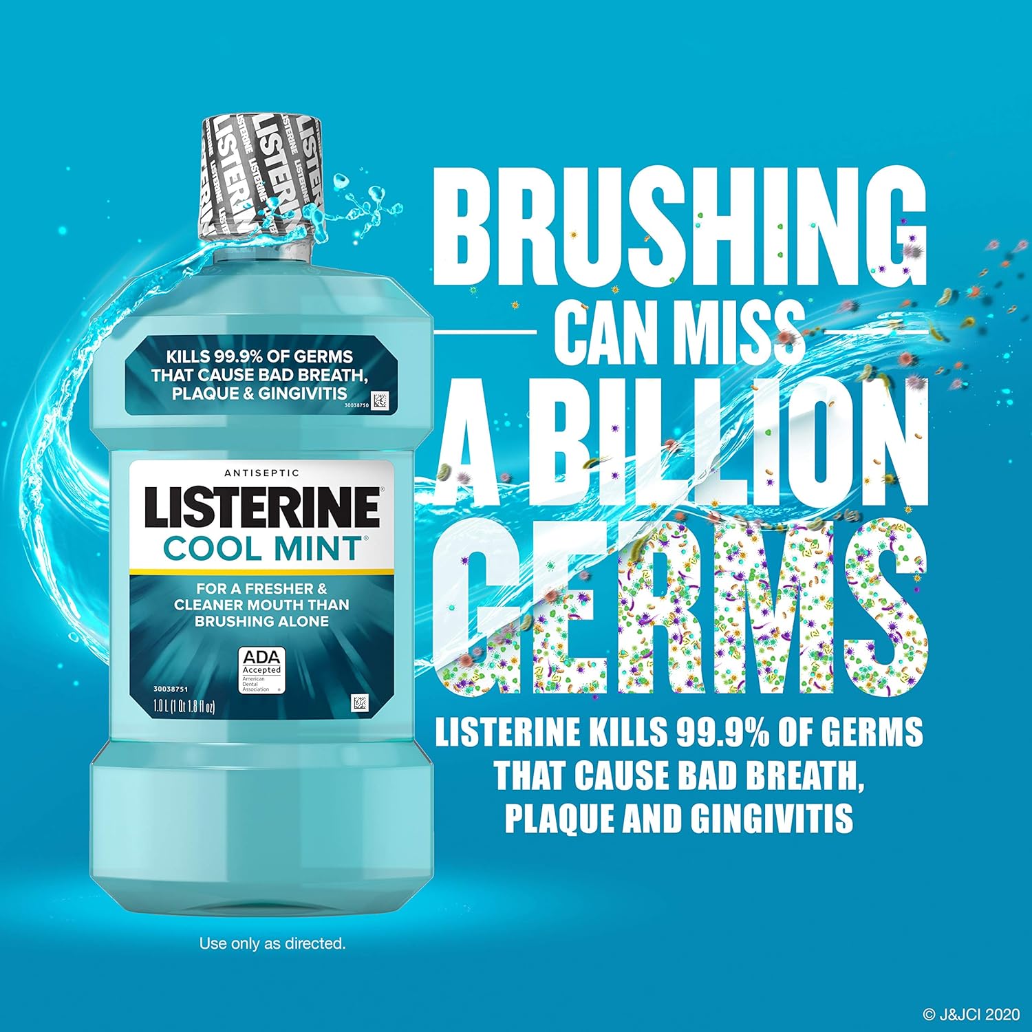 Listerine Cool Mint Antiseptic Oral Care Mouthwash to Kill 99% of Germs that Cause Bad Breath, Plaque and Gingivitis, ADA-Accepted Mouthwash, Cool Mint Flavor, 250 mL : Beauty