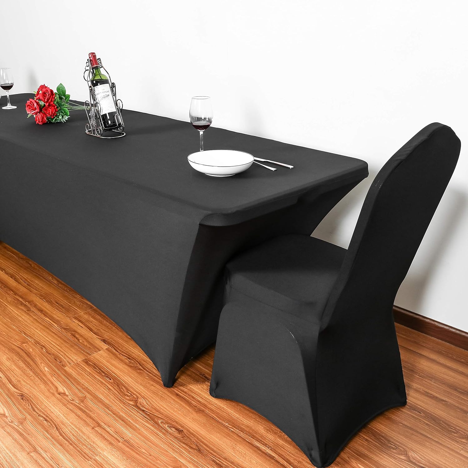 Obstal 6ft Stretch Spandex Table Cover for Standard Folding Tables - Universal Rectangular Fitted Tablecloth Protector for Wedding, Banquet and Party （Black, 72 Length x 30 Width x 30 Height Inches）: Kitchen & Dining