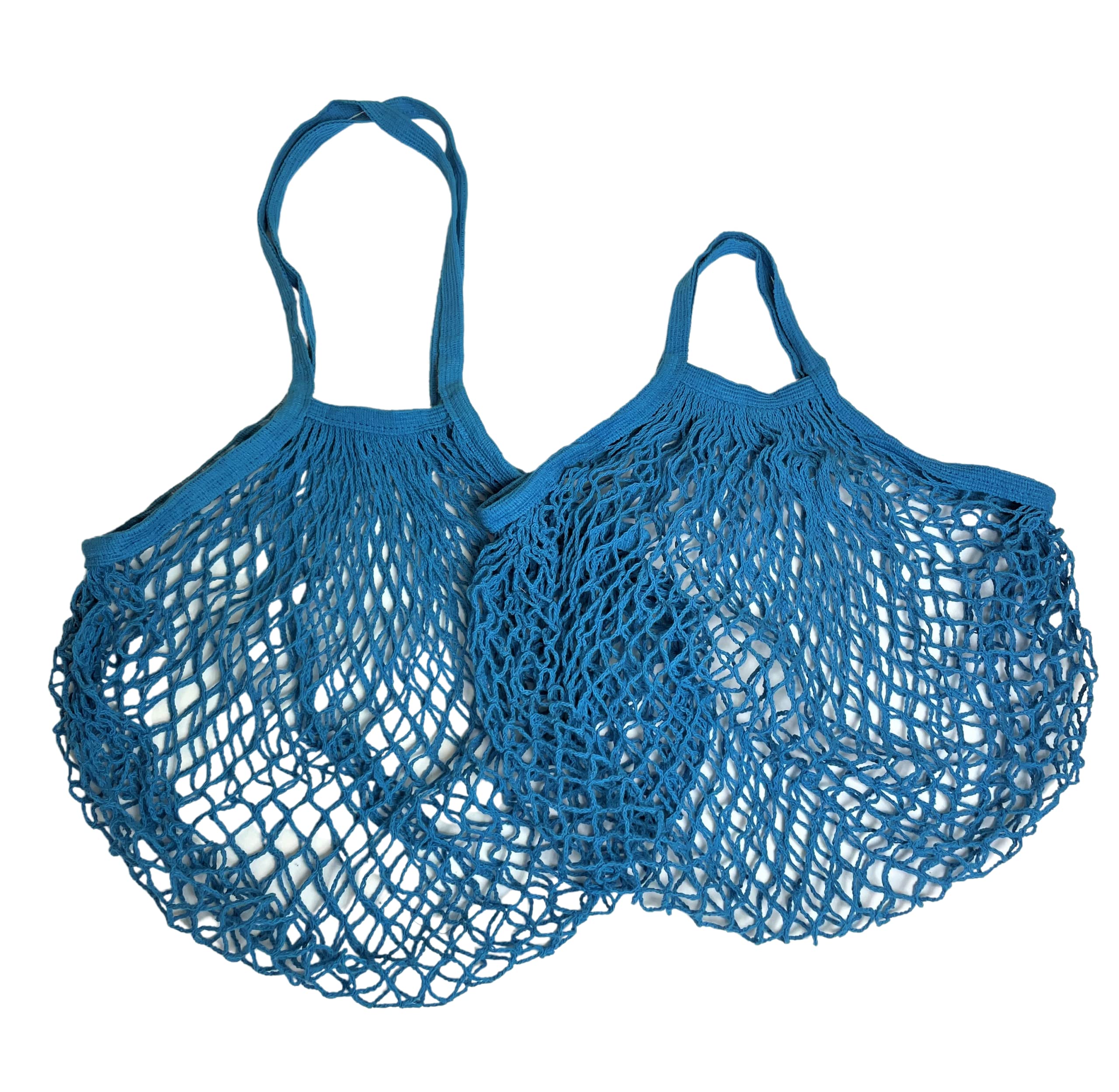 Modo Reusable (2 Pack) String Cotton Net Shopping Bags 1 Short & 1 Long Handle Bag Multipurpose Toys Storage (Electric Blue)