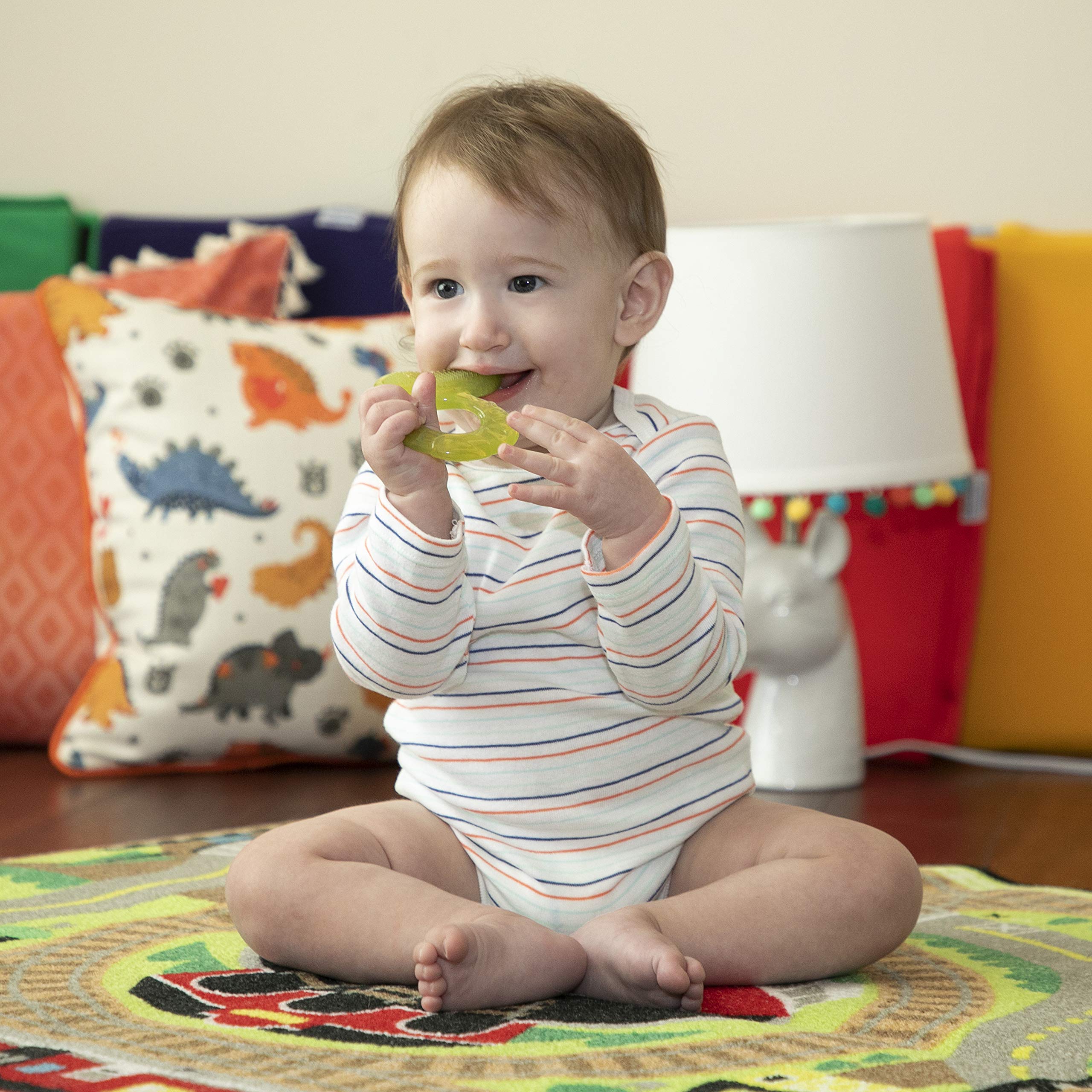 Nuby Silicone Teethe-EEZ Teether with Bristles, Includes Hygienic Case, Aqua