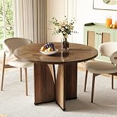 LITTLE TREE 39-Inch Round Dining Table for 4, Rustic Kitchen Table with X-Shaped Stable Pedestal, Farmhouse Dinner Table for Dining Room, Living Room, Dark Brown