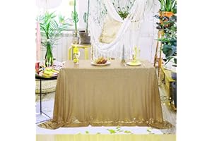 nanbowang Light Gold Sequin Tablecloth Glitter Sparkly Iridescent Shimmer for Rectangle Table Cloth 50 X 50 Table Covers Decorations for Birthday Party Supplies Event Wedding Table Skirt Decor