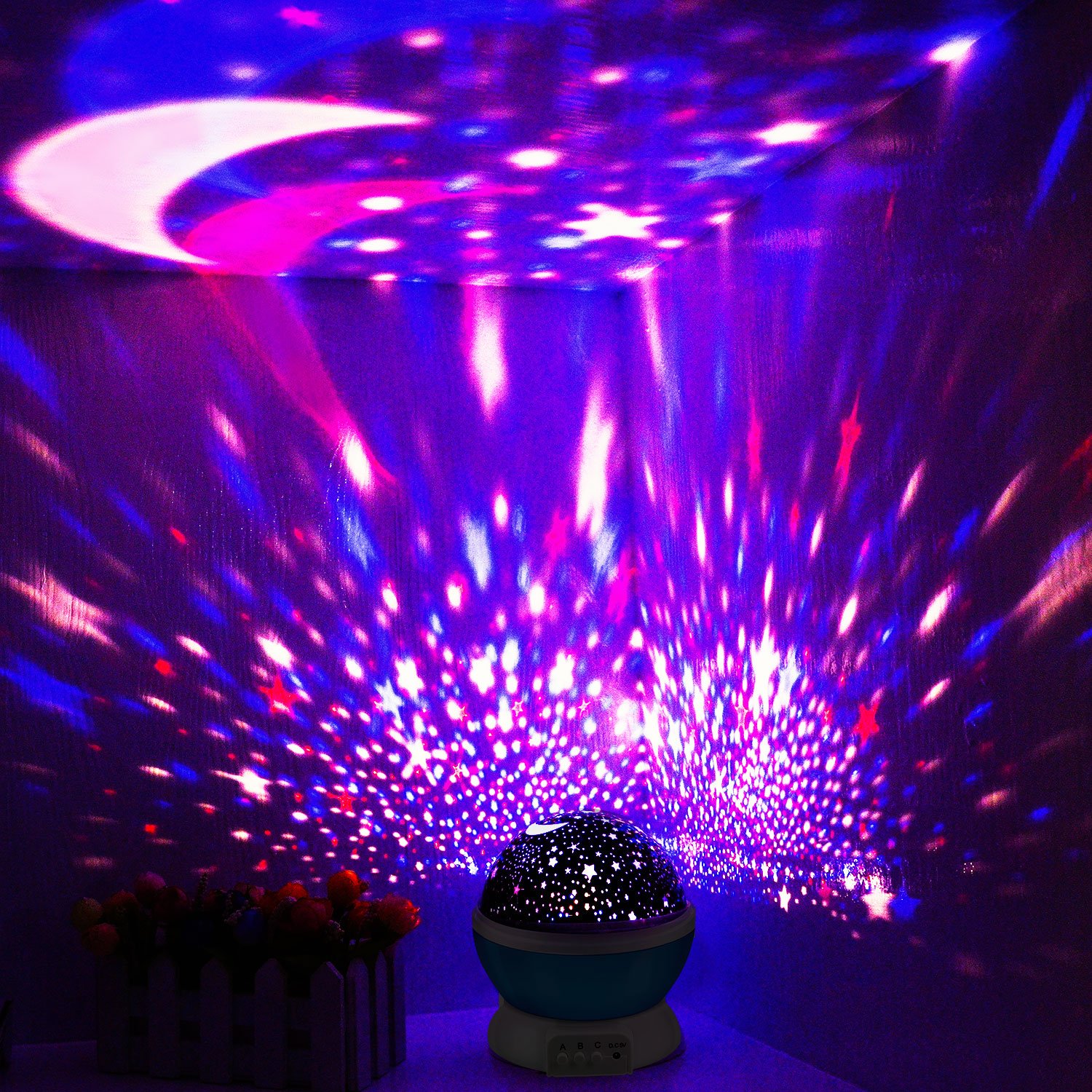 Star and Moon LED Rotating Projector Night Light Baby Kids Bedroom