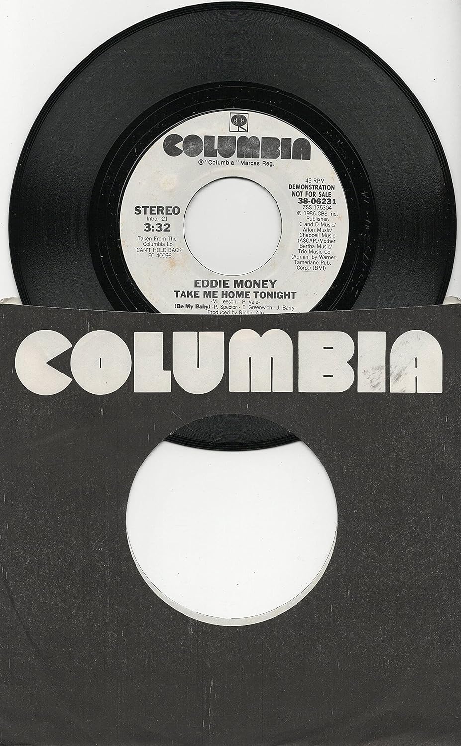 Eddie Money: Take Me Home Tonight (3:32 Stereo Version) B/w Take Me Home Tonight (Same 3:32 Stereo Version)