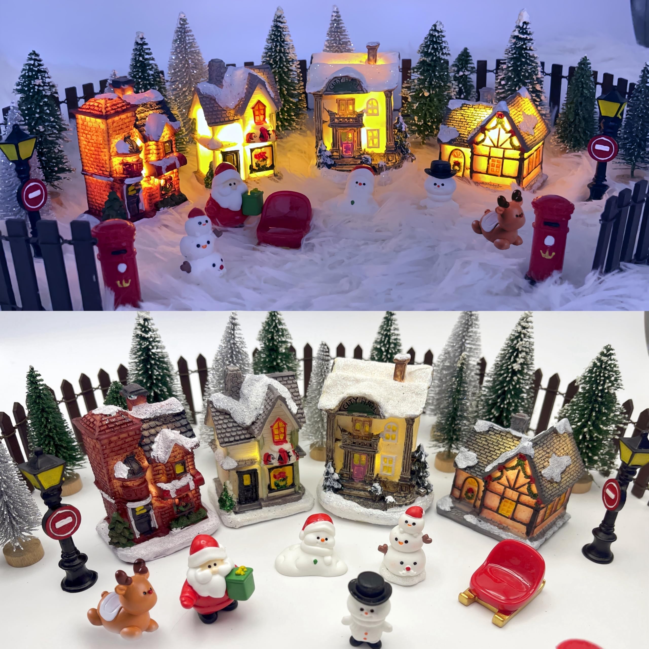 Photo 1 of TIMCHESS 27Pcs Christmas Village Sets, Resin Christmas Village Houses with Mini Christmas Trees, Christmas Town Scene Figurines Building Sets, Complete Christmas Indoor Decor Collection Buildings