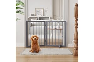 Semiocthome Freestanding Pet Gate with 2 Stands,Wooden Dog Gates for Doorways, Dog Gates for The House,Puppy Gate for Stairs,Foldable Indoor Gate Safety Fence,24" Height-2 Panels Fully Assembled-Gray