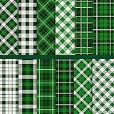 Whaline 24 Sheets St. Patrick's Day Green Plaid Pattern Paper Scrapbook Specialty Paper Double Sided Decorative Craft Paper F