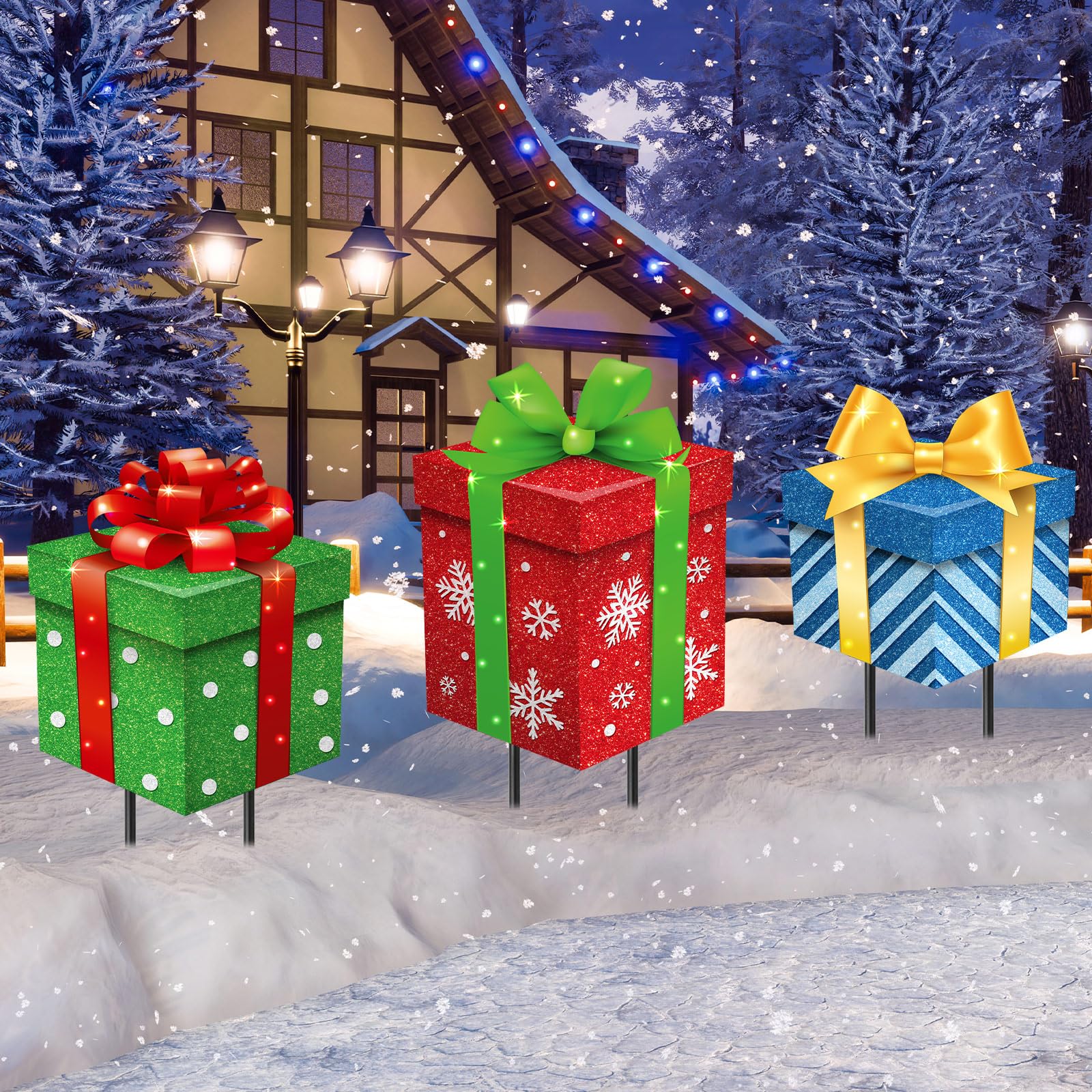 View 1 of ***SMALL***Drydiet 3 Pack Metal Christmas Yard Signs Decor Xmas Yard Stakes Outdoor with Stakes for Holiday Outdoor Garden Lawn Pathway Decoration(Gift Boxes)***SMALL***