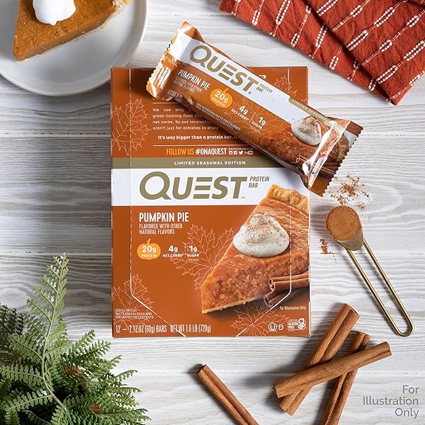 QUEST NUTRITION PUMPKIN PIE PROTEIN BAR, 20G PROTEIN, 4G NET CARB, 1G SUGAR, GLUTEN FREE, 12 COUNT