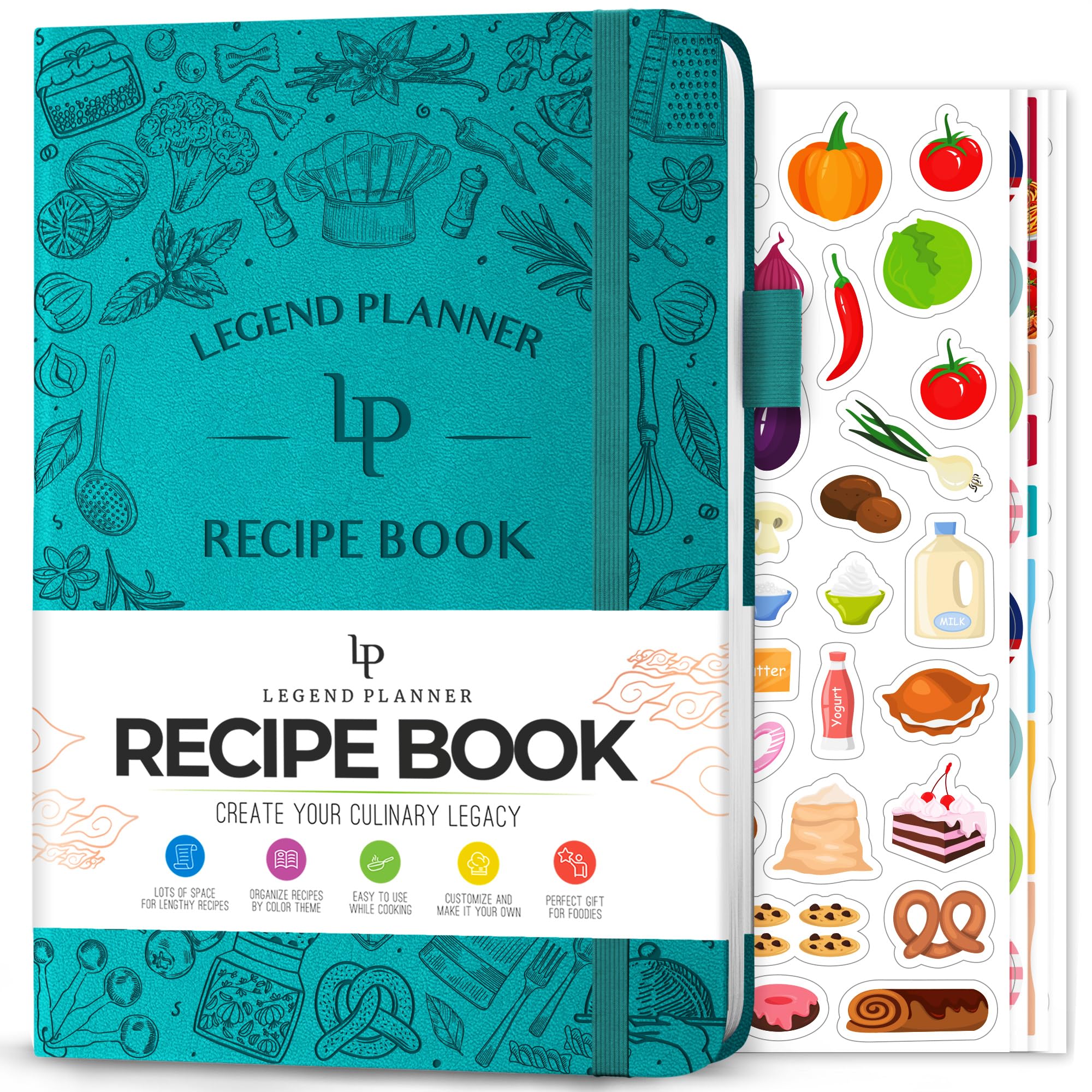 Legend Recipe Book – Blank Family Cookbook to Write In Your Own Recipes – Empty Cooking Journal – Personalized Cooking Notebook, Hardcover, A5-Sized, 58 Recipes In Total - Turquoise — image 1