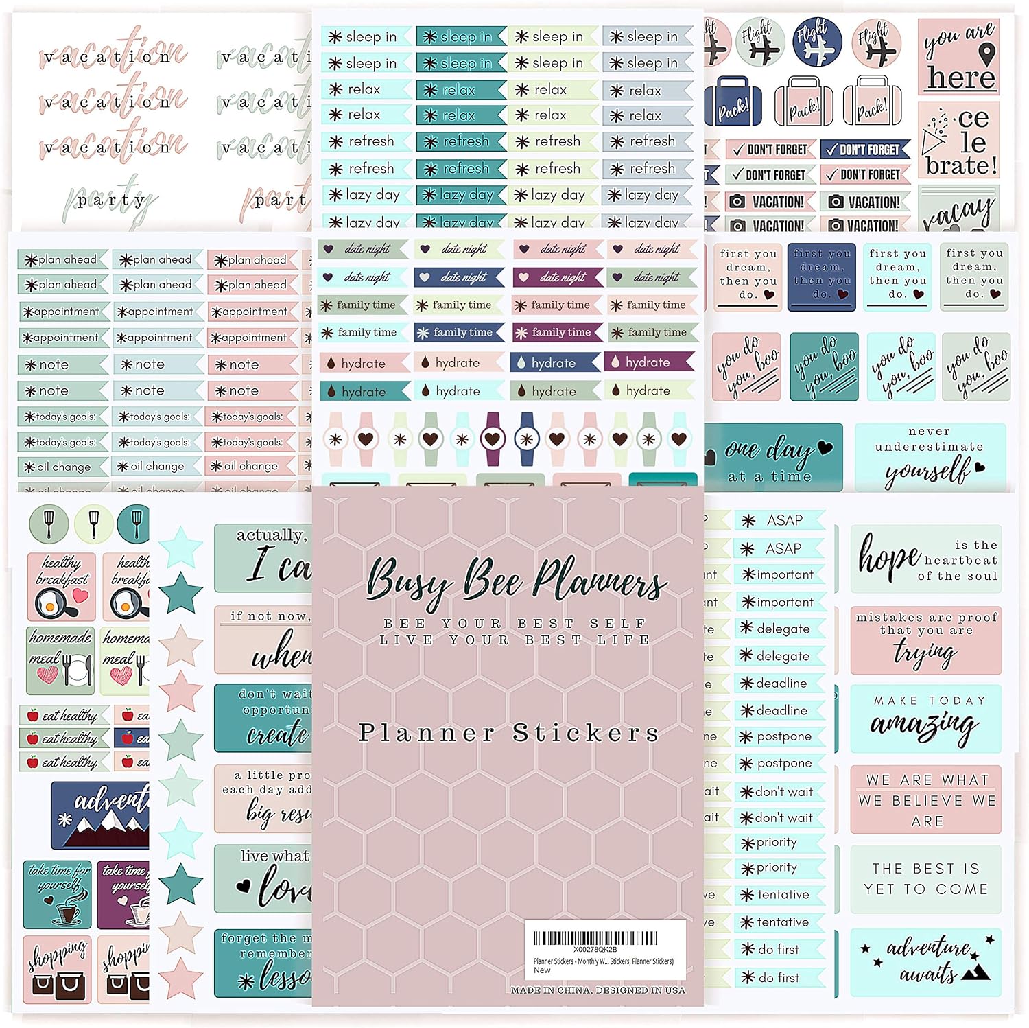 Planner Stickers - Set of 1,000+ Planner Stickers for Enhanced Productivity - 20 Sheets of Colorful Stickers - Busy Bee Planners