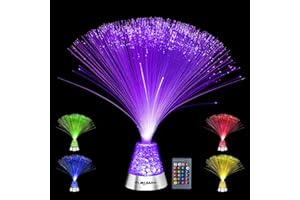 Playlearn 14” LED Fiber Optic Lamp with Remote - USB/Battery Powered – Color Changing Crystal Base – Fiber Optic Light Sensory Lamp