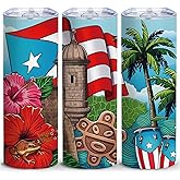 Puerto Rico Insulated Skinny Tumblers Cup Coffee Mug with Lid Boricua 20oz Reusable Stainless Steel Water Bottle for Hot & Cold Drinks Tea Cup Iced Coffee Travel Mug (Pack of 1)