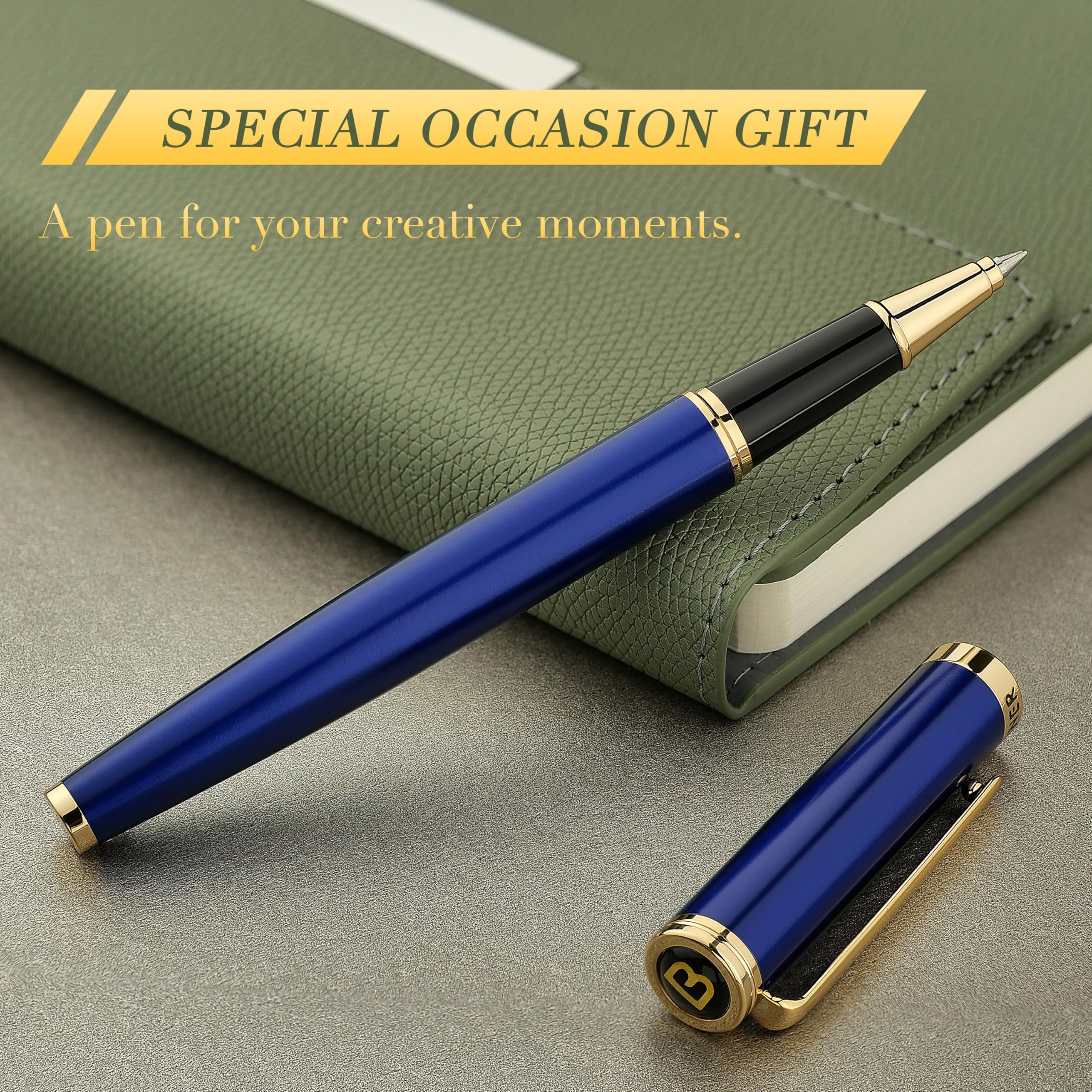 BEILUNER Hochwertiger Tintenroller mit Echtvergoldung - Professioneller Kugelschreiber mit schwarzer Schneider 850 Mine - Geschenkbox - Luxus Schreibgerät für Business & Geschenkanlässe(Blau) 8