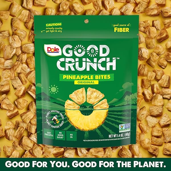 DOLE GOOD CRUNCH PINEAPPLE DRIED FRUIT BITES, GLUTEN FREE & VEGAN SNACK, 1.4OZ BAG