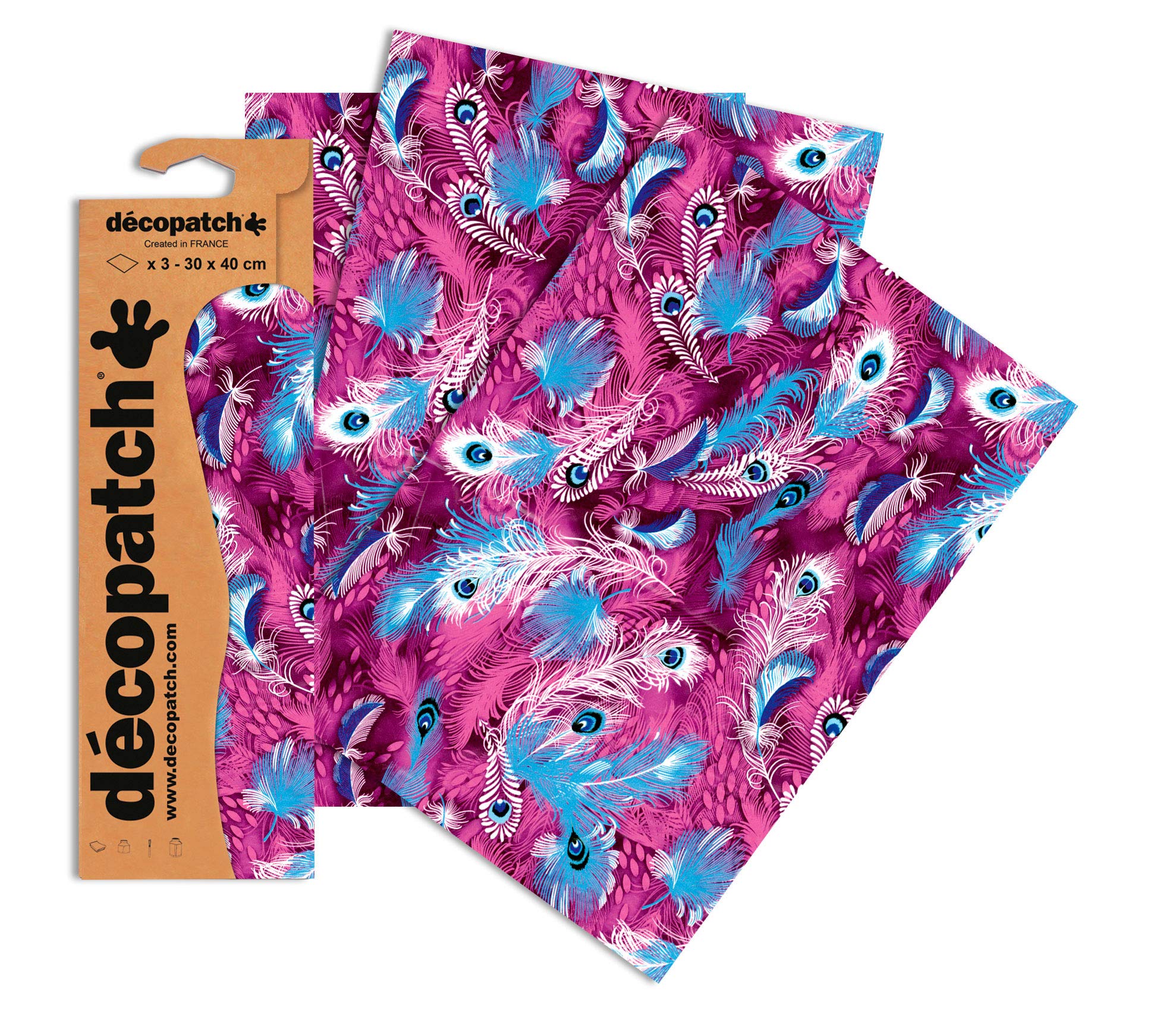 Décopatch Purple Peacock Print Paper, 30x40cm (Pack of 3 sheets)