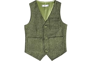 BOIHEDY Boys Vest Vintage Tweed Toddler Little Kids Retro Waistcoat with Pocket Sleeveless Slim Fit Casual Vests Outfit