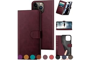 DuckSky for iPhone 15 Pro Max 6.7" Genuine Leather Wallet case 【RFID Blocking】【4 Credit Card Holder】【Real Leather】 Flip Folio Book Phone case Protective Cover Women Men for Apple15ProMax case Wine Red