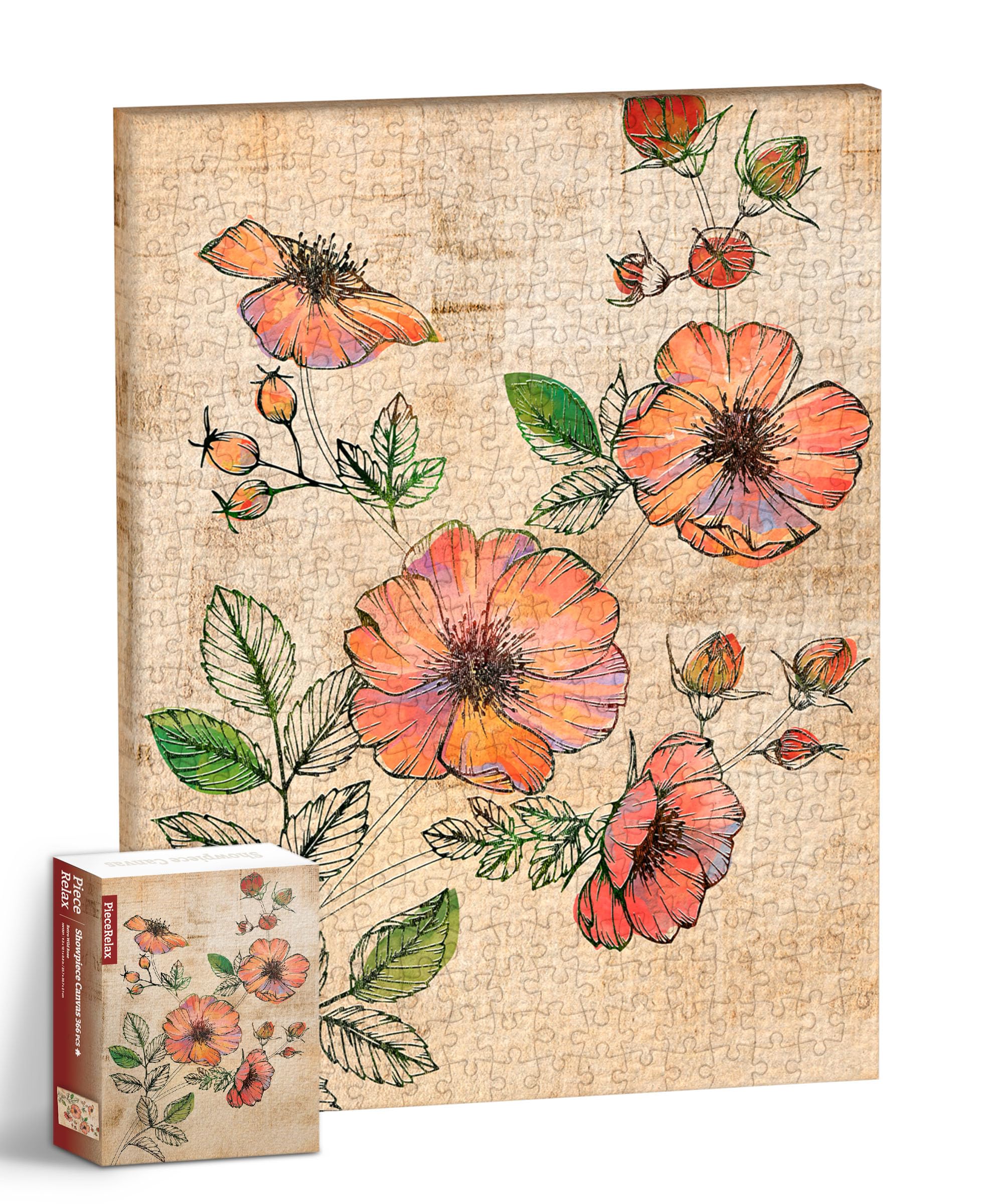 PieceRelax Canvas Wall Art Puzzles for Adults - Retro Wild Rose Unique Gift & Home Décor with Plastic Jigsaw Puzzle Artwork for Living Room Bedroom [HN1301] — image 1