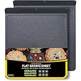 casaWare 2pc Large Flat Baking Cookie Sheet, 12.5 x 14-inch with a 1.5-inch Handle, Ceramic Non-Stick Coating (Silver Granite)